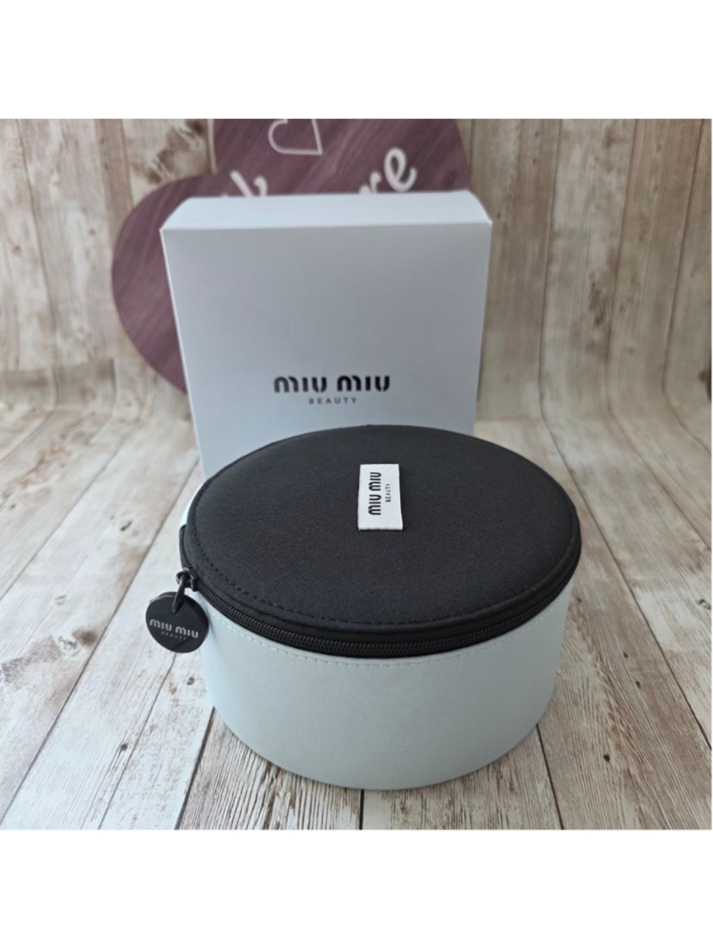 Miu Miu Light Blue and Black Round Cosmetic Bag NWOT